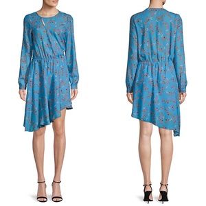 Parker Floral Wrap Asymmetrical Long Sleeve Mini Dress Prairie Blue M NWT